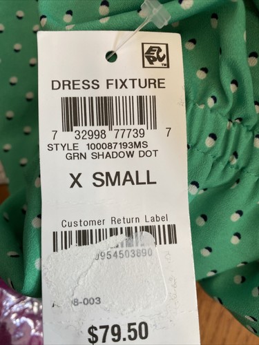 Maison Jules XS NWT Women's Printed Drawstring Dress Green Blurred Dot - Picture 4 of 6