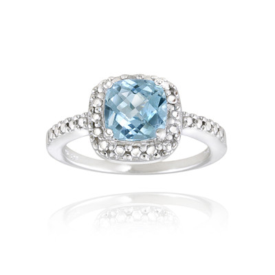 Quadratischer Ring .925 Silber 2,15ct Blautopas & Diamant