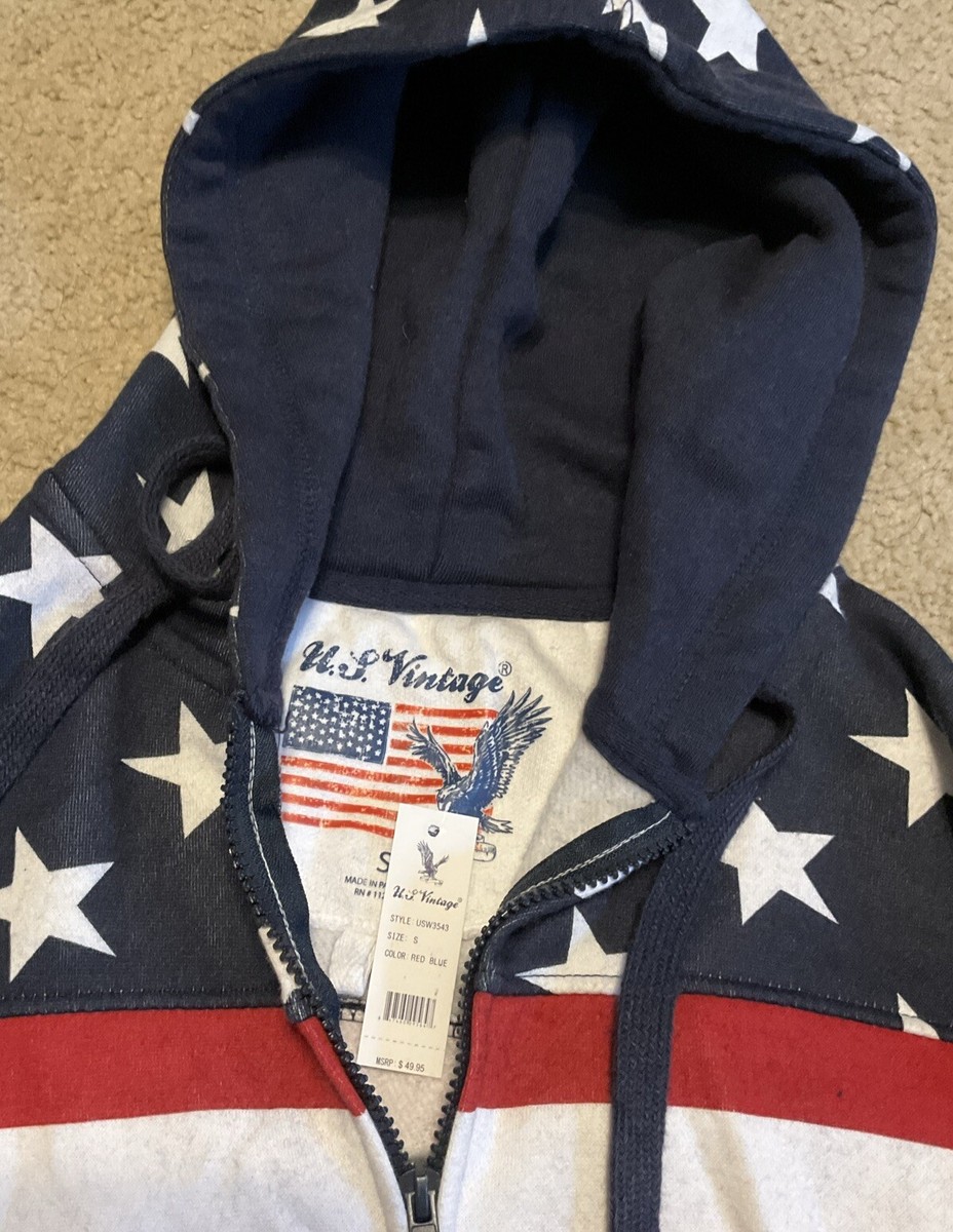 US Vintage - Stars + Stripes Flag Hoodie Sweatshirt - S - New With