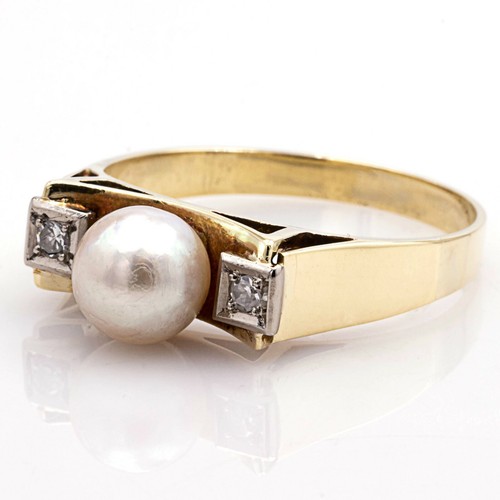 Ring 585 Gelb & Weißgold mit Perle & Diamanten - Picture 4 of 4