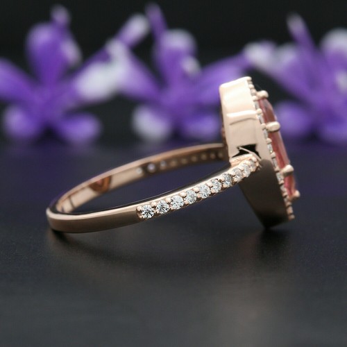 3.00 Ct Marquise Cut Morganite halo Engagement Ring 14k Rose Gold Over - Picture 3 of 5