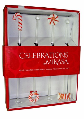 Celebrations by Mikasa Set of 4 Assorted Swizzle Sticks Christmas 7.25" NIB - Bild 1 von 4