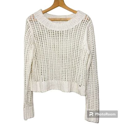 Hang Ten off white cropped, Wool Blend Chunky Open Knit sweater. Women s XL