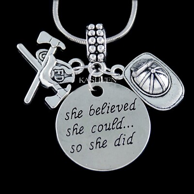 Fire Fighting Axes Fireman Women 3D Firefighter Hat Necklace Graduation Gift New