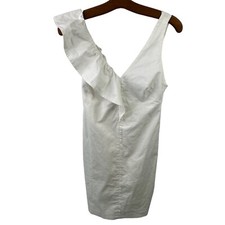 Trafaluc Zara Dress Size Small White Cotton Ruffle Mini Pencil Flutter Formal