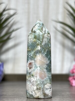 Green flower agate タワーセット C GREEN FLOWER AGATE TOWER - Blue Teal Sakura Mineral Chakra Witch