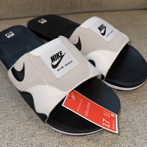 NIKE Air Max 1 Slide Taglia 17 Uomo Bianco Grigio Nero Slip On Nuovo - Foto 3 di 8