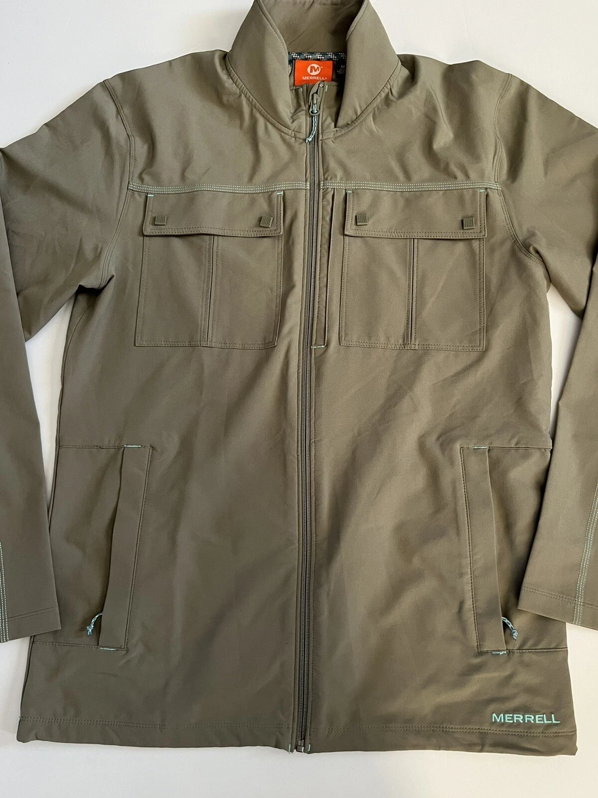 Merrell Mens size M Front Patch Pockets Stretch Soft Shell Travel Jacket