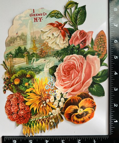 Regine Vittoriana Litografia Rottami Cigni Rose Fontana 1890 Litografia Stampa Arte - Foto 5 di 6