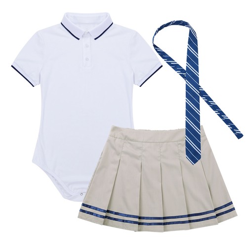 Women's School Girl Uniform Dress Short Sleeve Shirt Plaid Skirt Student Costume - Picture 62 of 113