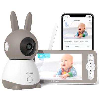 2K ieGeek Babyphone mit Kamera Babyfon Video Temperatur Nachtsicht 4-facher Zoom