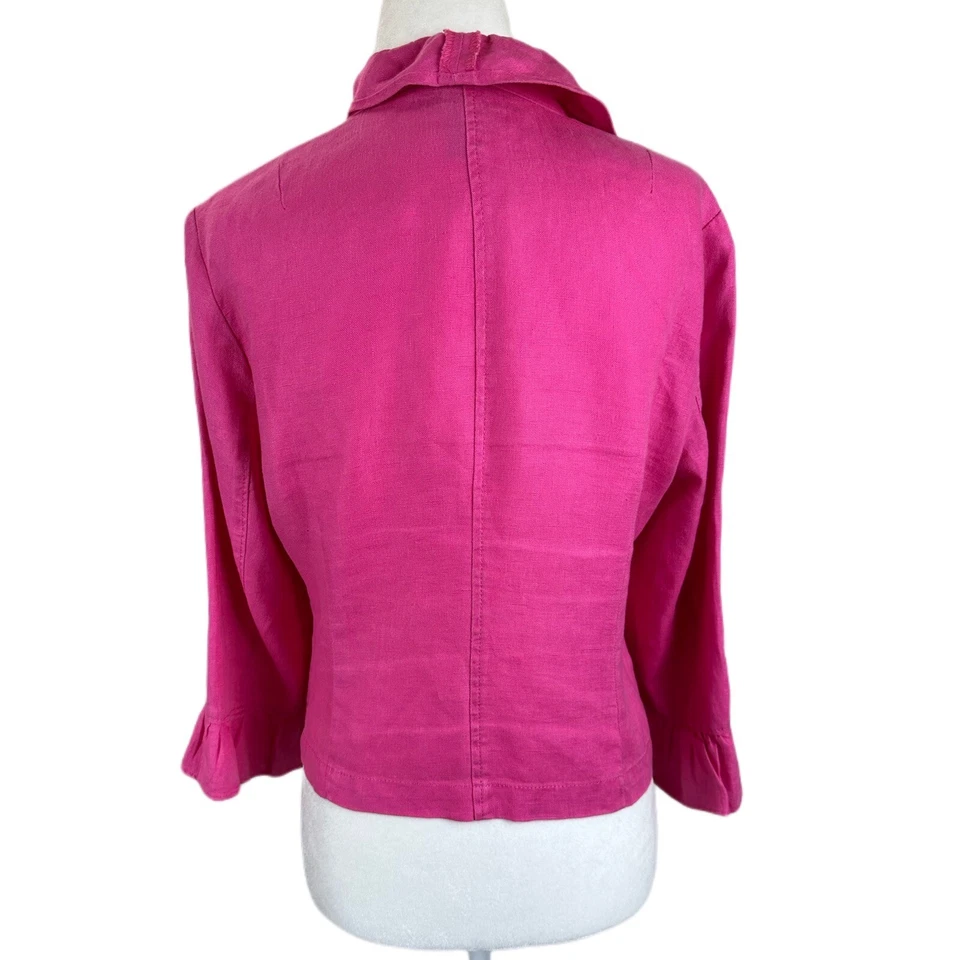 INC International Concepts Y2K 100% Linen Pink Jacket Size SP Barbiecore - Image 2 of 4