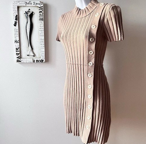 Free People Tan Womens Lottie Rib Knit Short Sleeve Sweater Dress Size XS FP - Picture 2 of 18