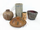Lot of 5 Signed Studio Art Pottery Vases & Bowl Butter Dish