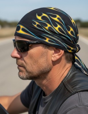 SportFlex Pinstripe Flames Moisture Wicking Stretch Head Wrap Biker Durag Cap