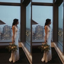 BHLDN Jones V-Neck Sleek White Wedding Gown Size 10 Affordable Luxury Bridal