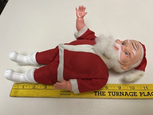 Vintage Gomma Faccia Babbo Natale Corpo Plastica Hong Kong 11” Cotone Barba 6/28/25c - Foto 2 di 3