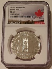 Canada 1977 Silver Dollar Jubilee SP69 NGC Maple Leaf Label