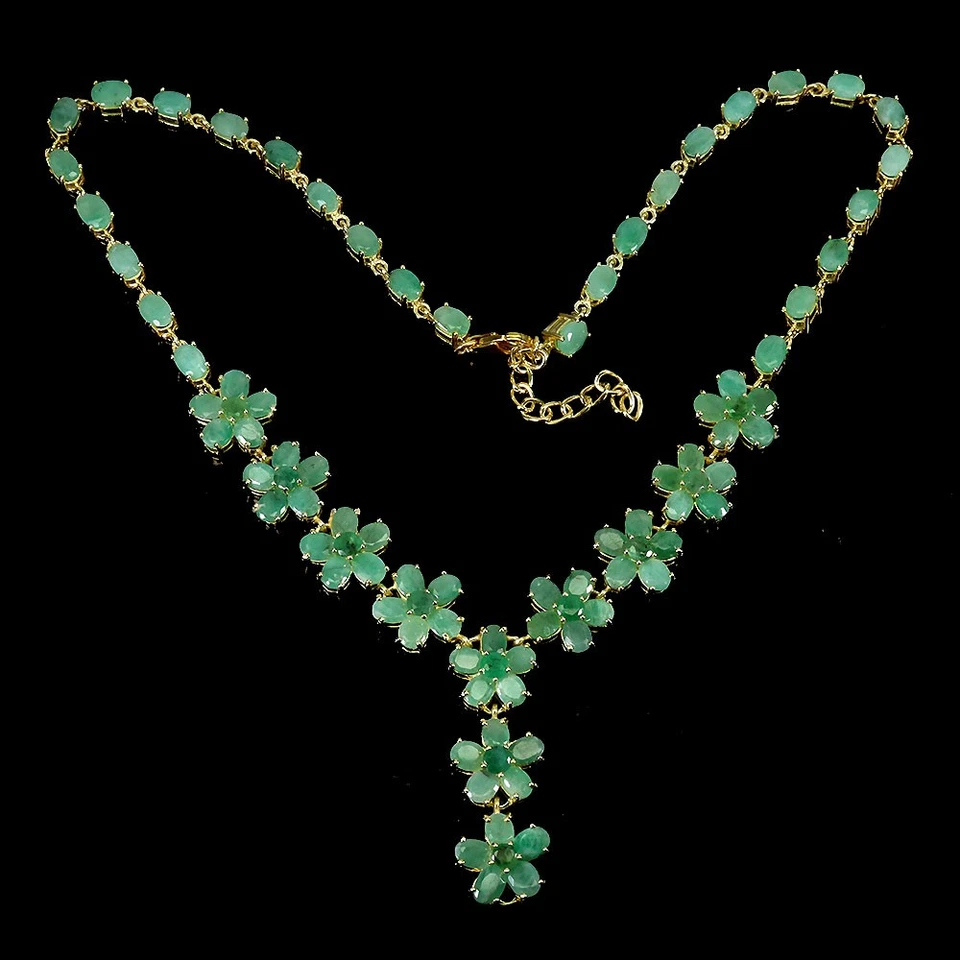 Collar de plata de ley 925 ovalado esmeralda 6x4 mm flor piedras preciosas joyería 18 pulgadas Foto 2 de 4