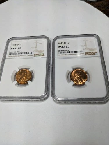 1948-D 1C Lincoln Wheat Cent NGC MS65RD 2 PIECES BIN..