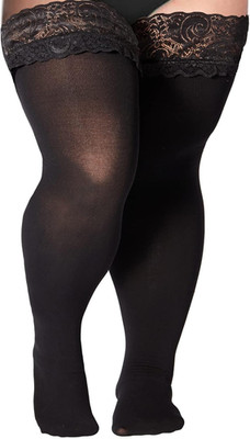 Plus Size Lace Top Silicone Stay-Up Thigh High Stockings for Women Sexy Semi She