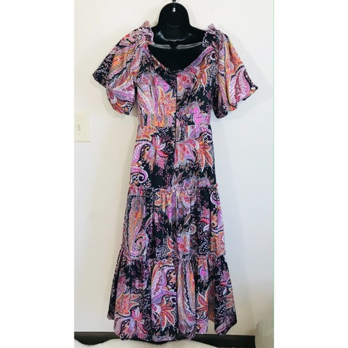 Beulah Tuckernuck Maxi Dress Small Bubble Hem Boho Peasant Resortwear NWT - Imagen 3 de 11