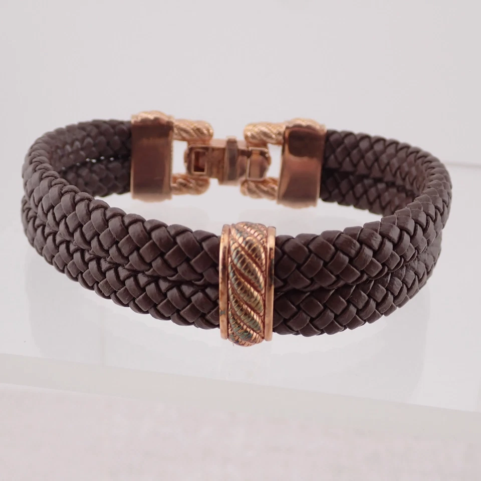 Brazalete de cuero trenzado marrón Diamonique Judith Ripka oro rosa sobre circonita esterlina Foto 4 de 4