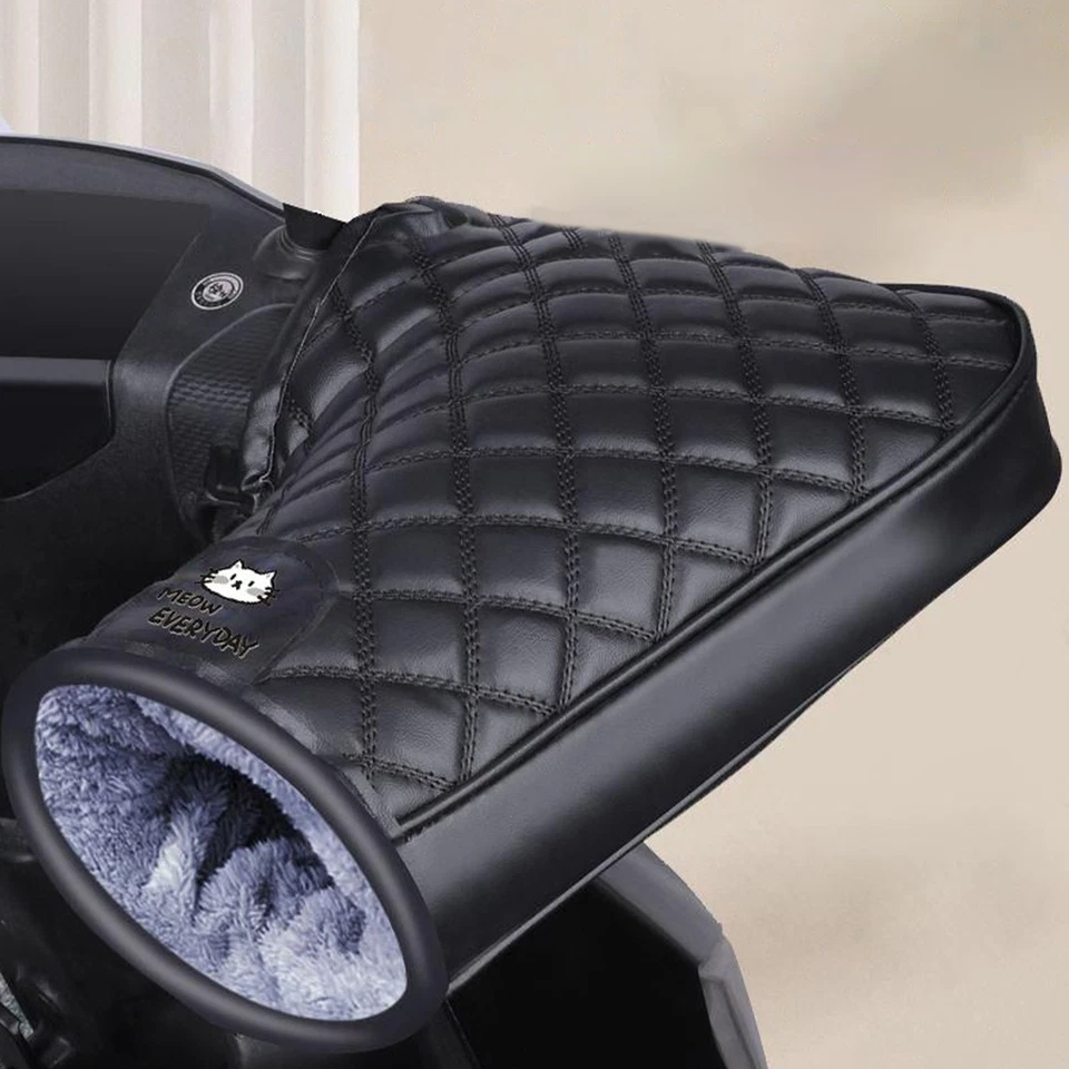 Motorcycle Handlebar Gloves Hand Fur Muffs PU Leather Winter Thermal Warm Mitts - Image 2 of 4