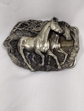 Western Belt Buckle 3D Men  Womens Retro Casual Wear Running Horses Silver Look