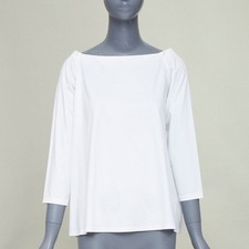 THE ROW Pepper white cotton stand up tape lined bateau neck crop sleeves top XS