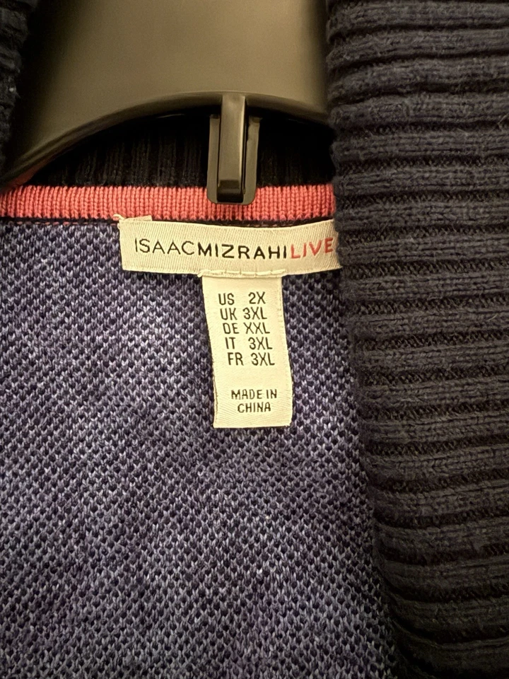 Cárdigan Isaac Mizrahi Live Talla Grande Estampado Azul/Púrpura Frente Abierto Talla Mediana 2X Foto 4 de 4