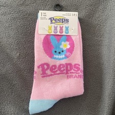 PEEPS CREW EASTER SOCKS FITS 5-9.5 PINK AND LIGHT BLUE BUNNY PEEPS NEW