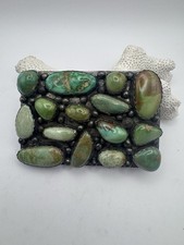 Native American 15 Stone Turquoise  Sterling Belt Buckle Vintage Artist CJ Well