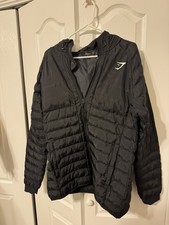 Gym Shark Black Jacket Size Large Full Zip With Hoodie Workout Activewear