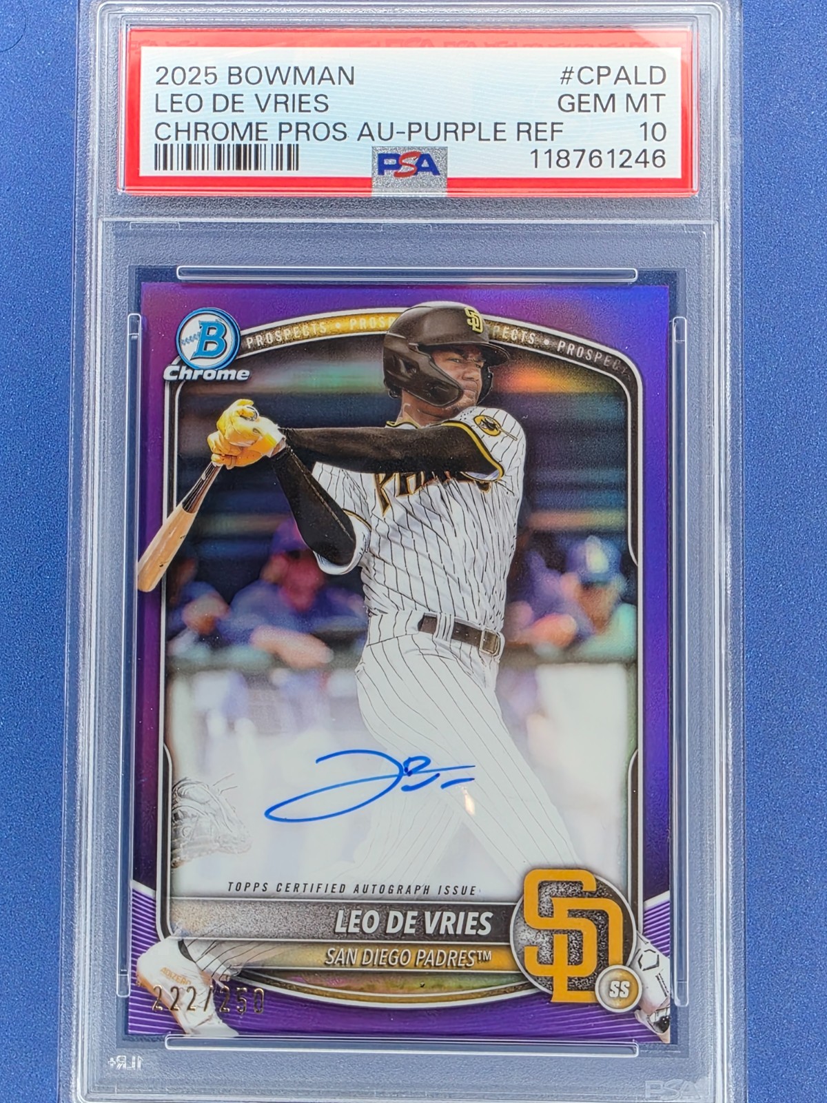 2025 Bowman Chrome Leo De Vries CPA-LD /250 Purple Auto Refractor PSA 10