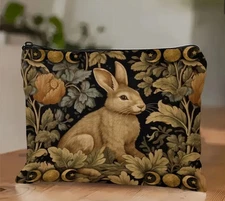 Bunny Rabbit Makeup Organizer Zipper Bag Travel Soft Canvas Pouch Cottagecore