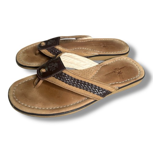 Tommy Bahama Herren verankerte Zehenstegsandalen kakaobraun Leder Flip Flop Größe 11