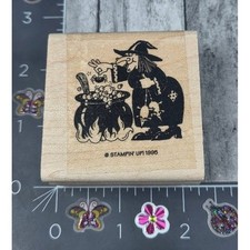 Stampin' Up Witch Stirring Cauldron Brew 1995 Rubber Stamp Wood J5