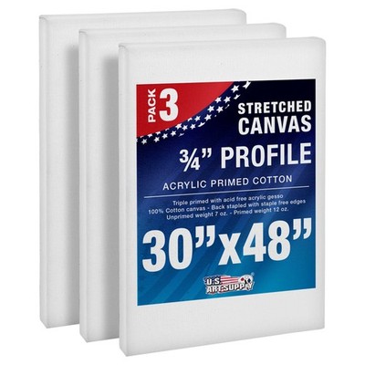 3 Pack of US Art Supply 30'' x 48'' Acrylic Primed Cotton Duck Stretched Canvas