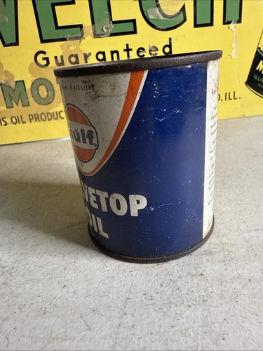 Early Gulf Valve Top Valvetop MOTOR OIL Old Graphic 1 Pint Tin Can - Foto 2 di 8
