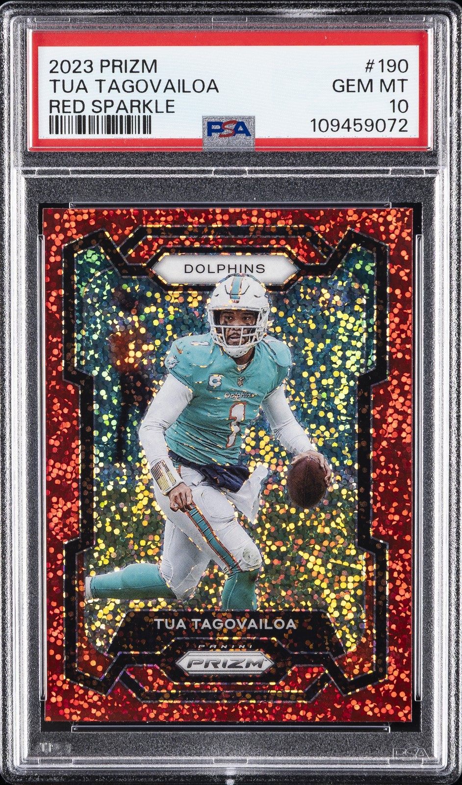 2023 PANINI PRIZM RED SPARKLE #190 TUA TAGOVAILOA PSA 10