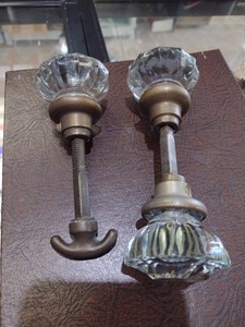 Vintage Fluted Crystal Glass Door Knobs & Brass Spindles Lot Cottagecore 