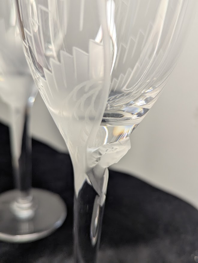 Lalique Angel Champagne Flutes Pair "Ange de Reims" (Angel Wings) #13645