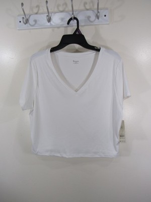 New No Boundaries V Neck Crop Rib Tee Size XXL 20 White Short Sleeve