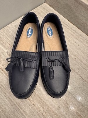 Dr Max Size 8M Blue Leather Tassels Enhanced Comfort System Loafers