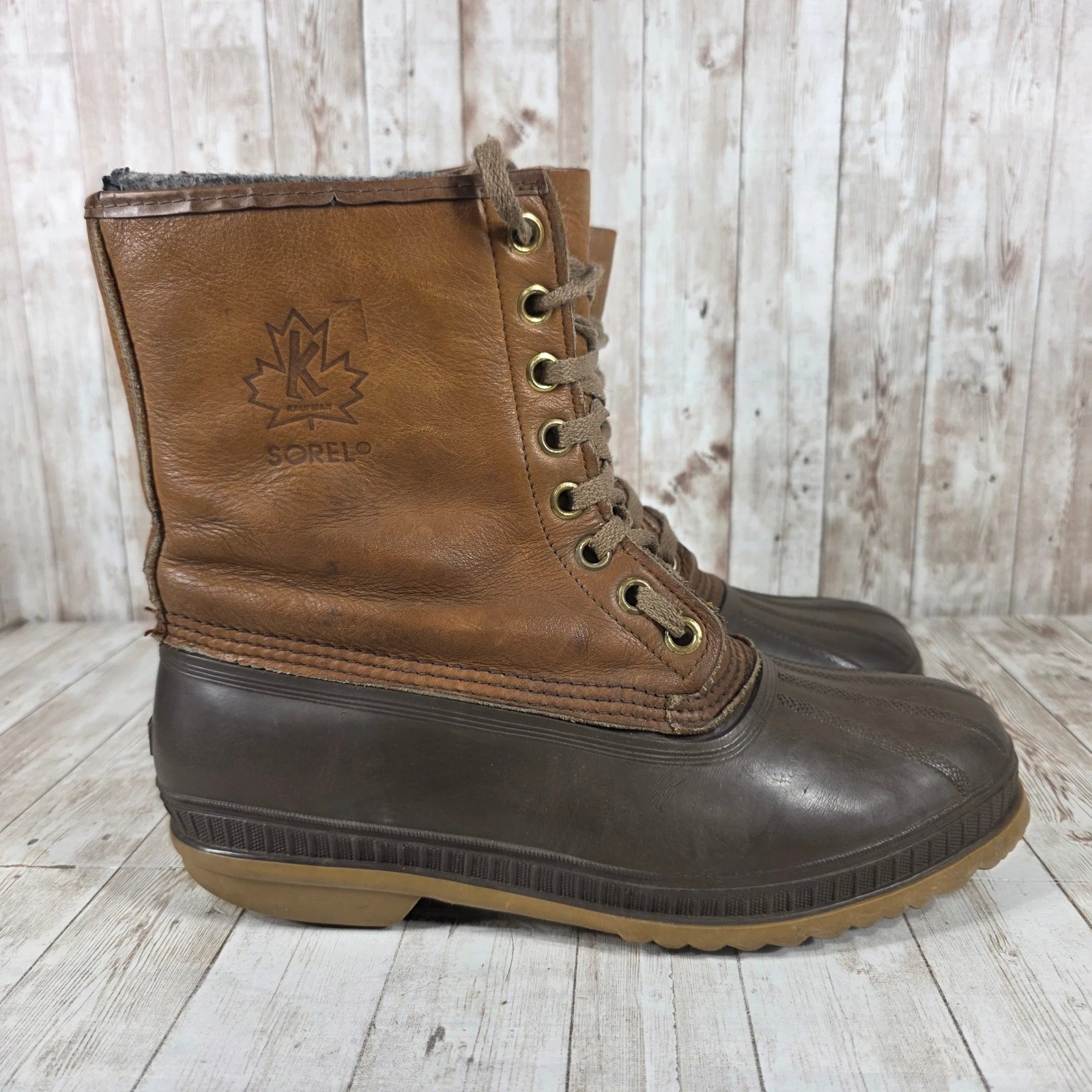 Sorel Men's Brown Leather Rubber Duck Boots Lace Up Winter Snow Size 11