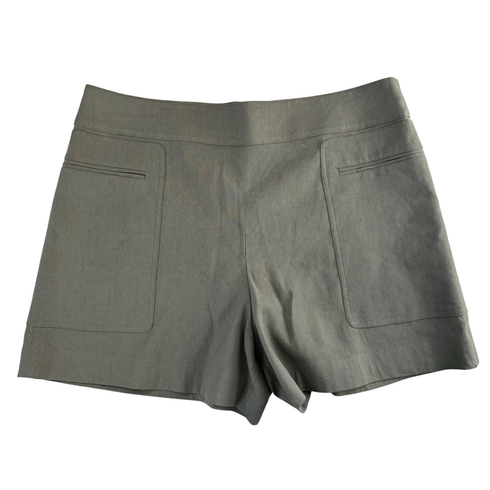 Theory Caliver 2 Mini Utility Shorts Fern Green Linen Blend Quiet Luxury NWT 8