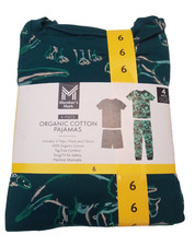Members Mark Boys 4-Pc Organic Cotton Pajama Set Sz 6 Dinosaurs Monkeys NIP 3967