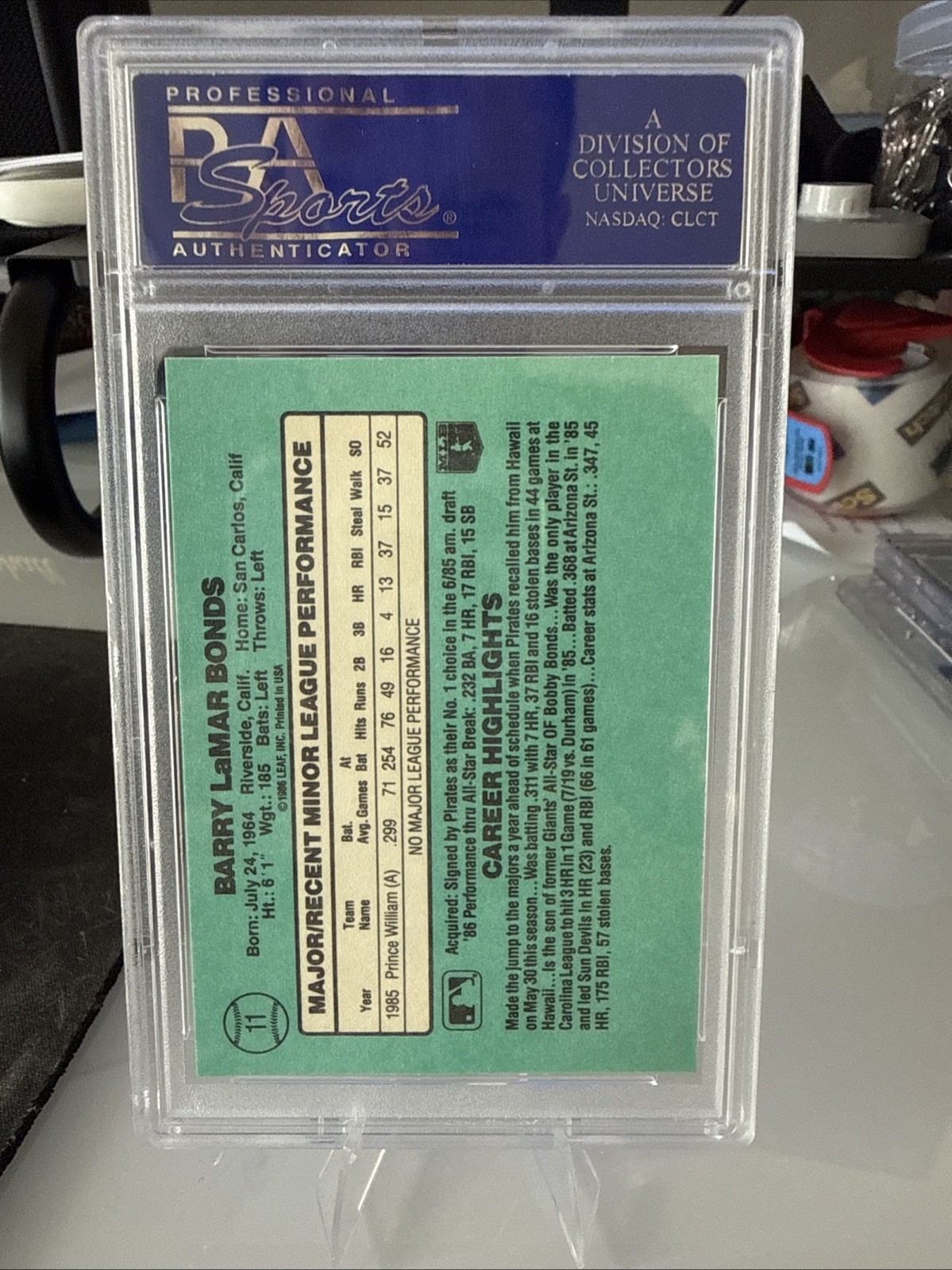 1986 Donruss The Rookies Barry Bonds #11 Rookie Pittsburgh Pirates GEM-MT 9 view 4