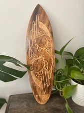 Hawaii Hand Made 20" Carved Wood Surfboard Home Hanging Decor Engraved Turtles